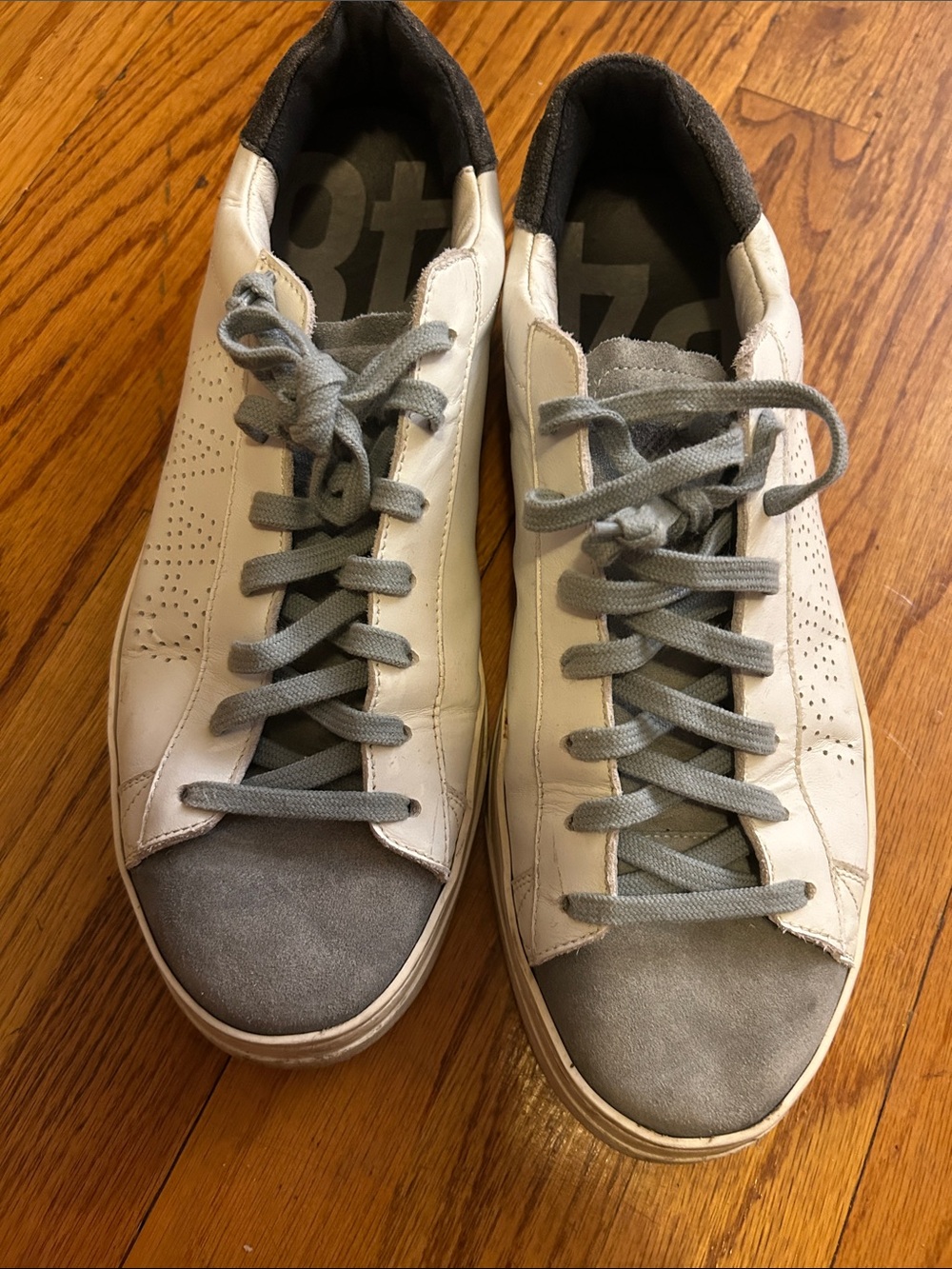 P448 White Leather Sneakers with Gray Suede Toe